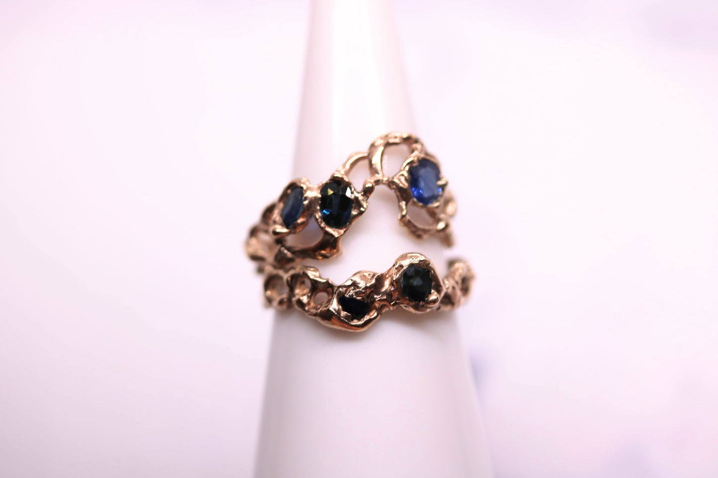 Two Blue Sapphire Jukai Gold Ring