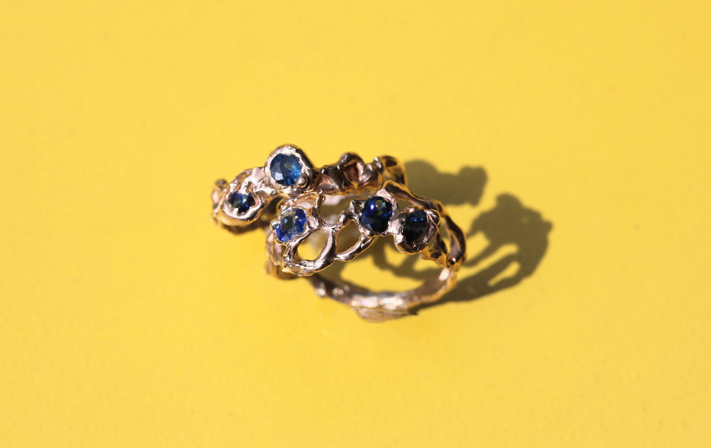 Two Blue Sapphire Jukai Gold Ring