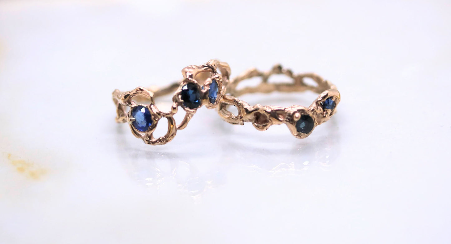 Two Blue Sapphire Jukai Gold Ring