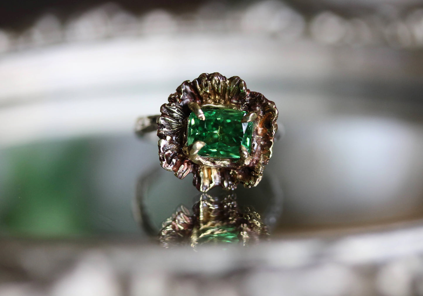 Green Moissanite Floral Ring