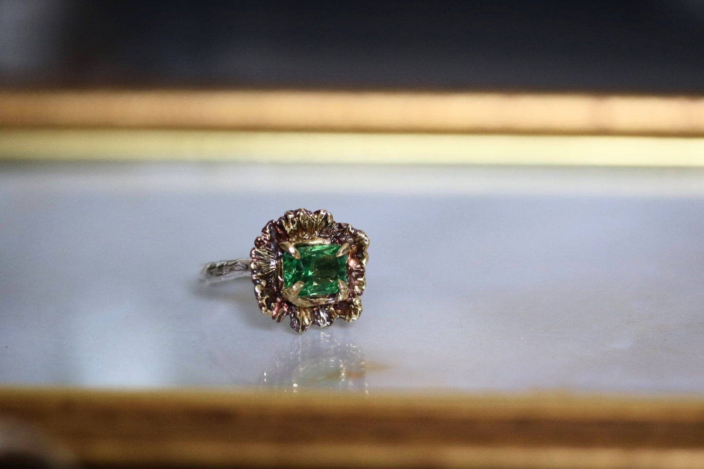 Green Moissanite Floral Ring