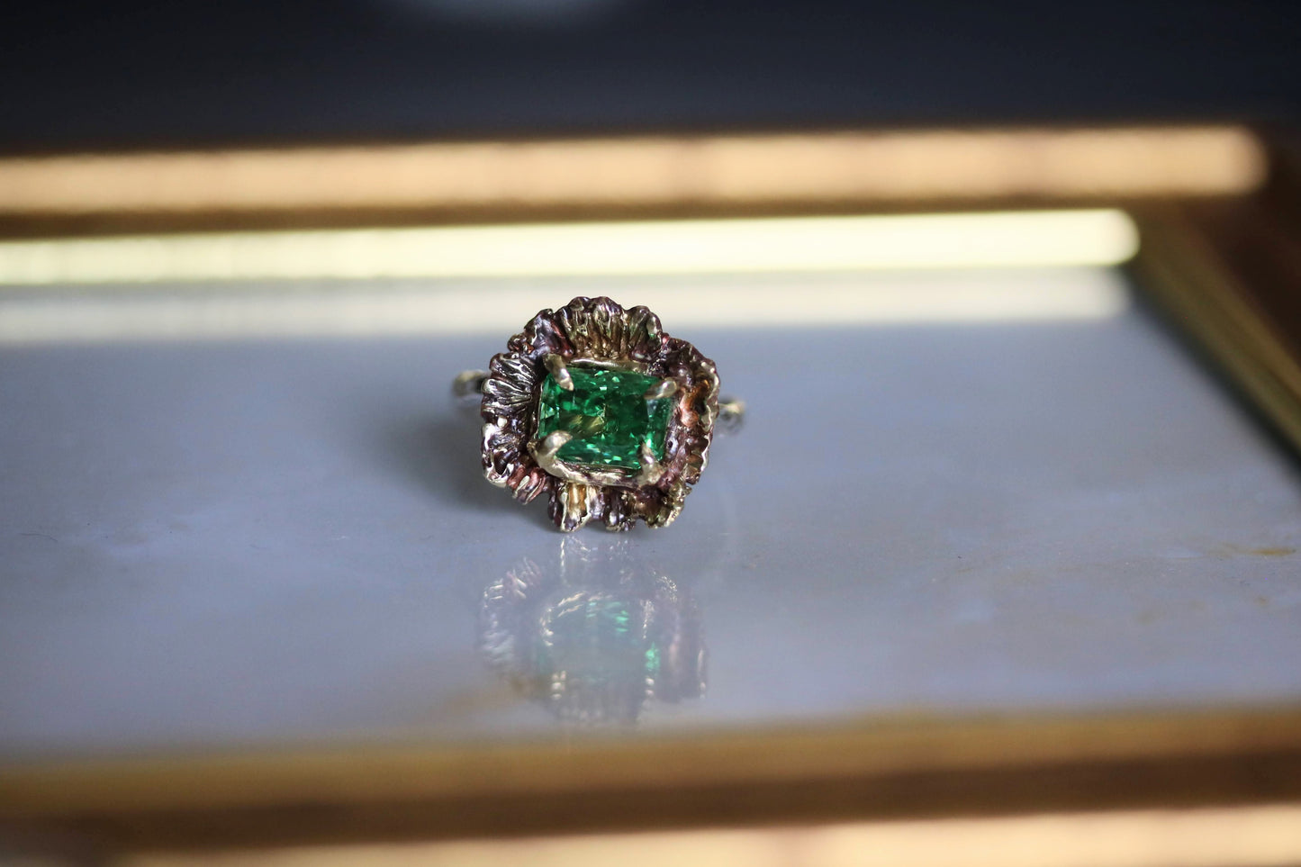 Green Moissanite Floral Ring