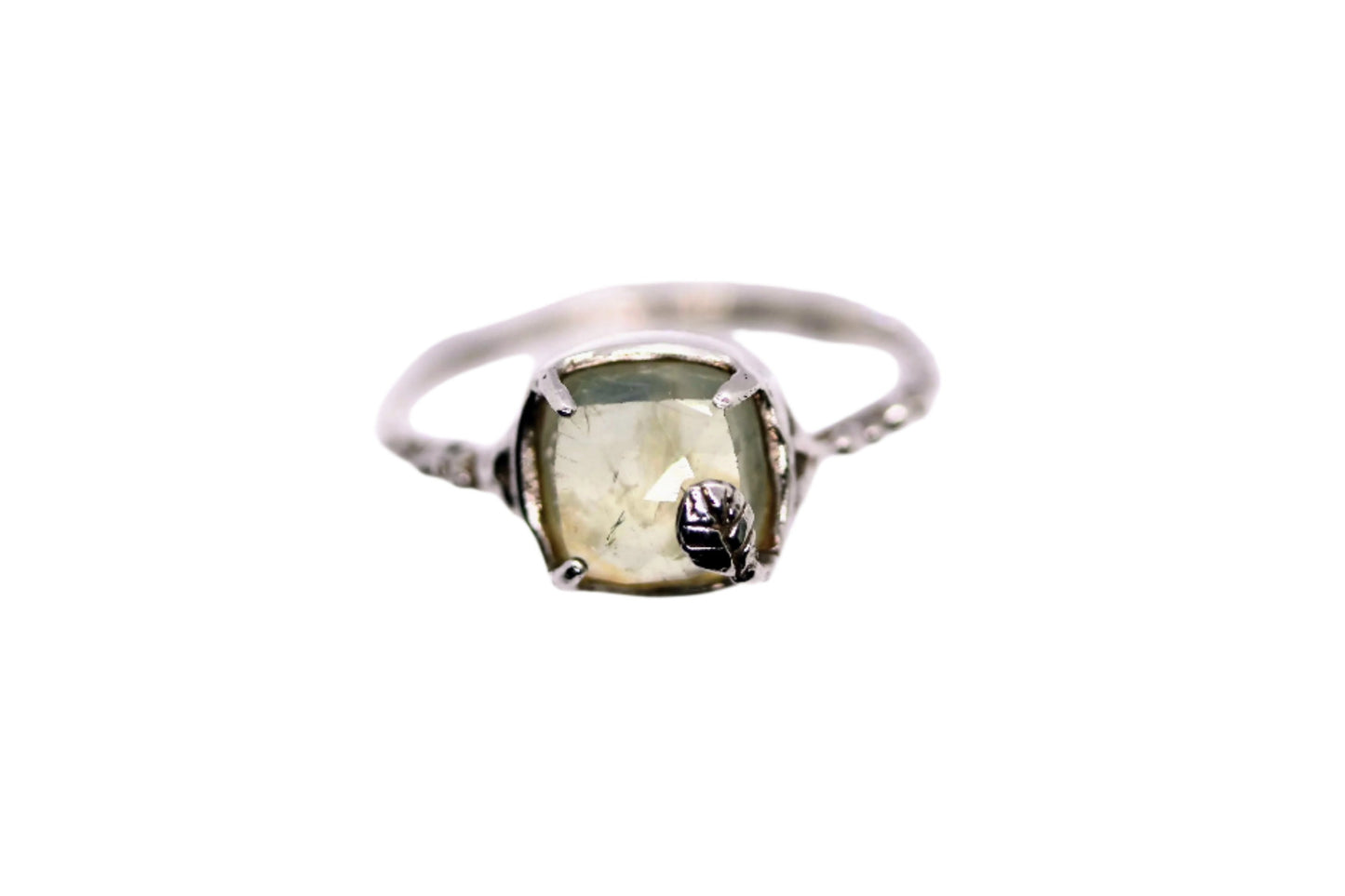 Talisman Silver Ring with Green Prehnite