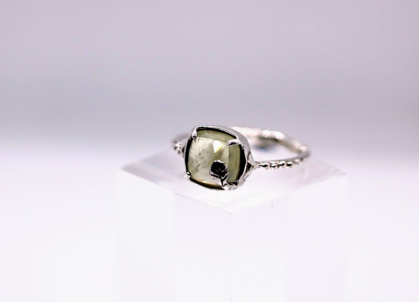 Talisman Silver Ring with Green Prehnite