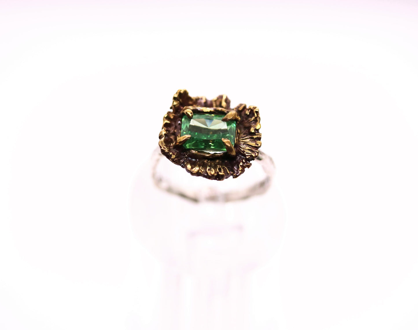 Green Moissanite Floral Ring