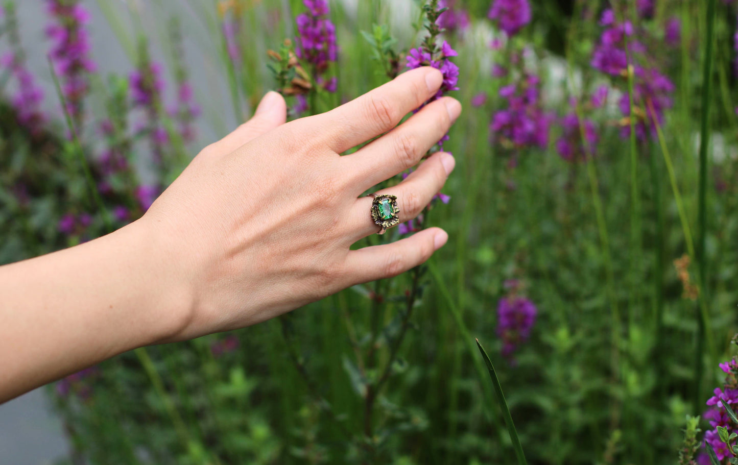 Green Moissanite Floral Ring