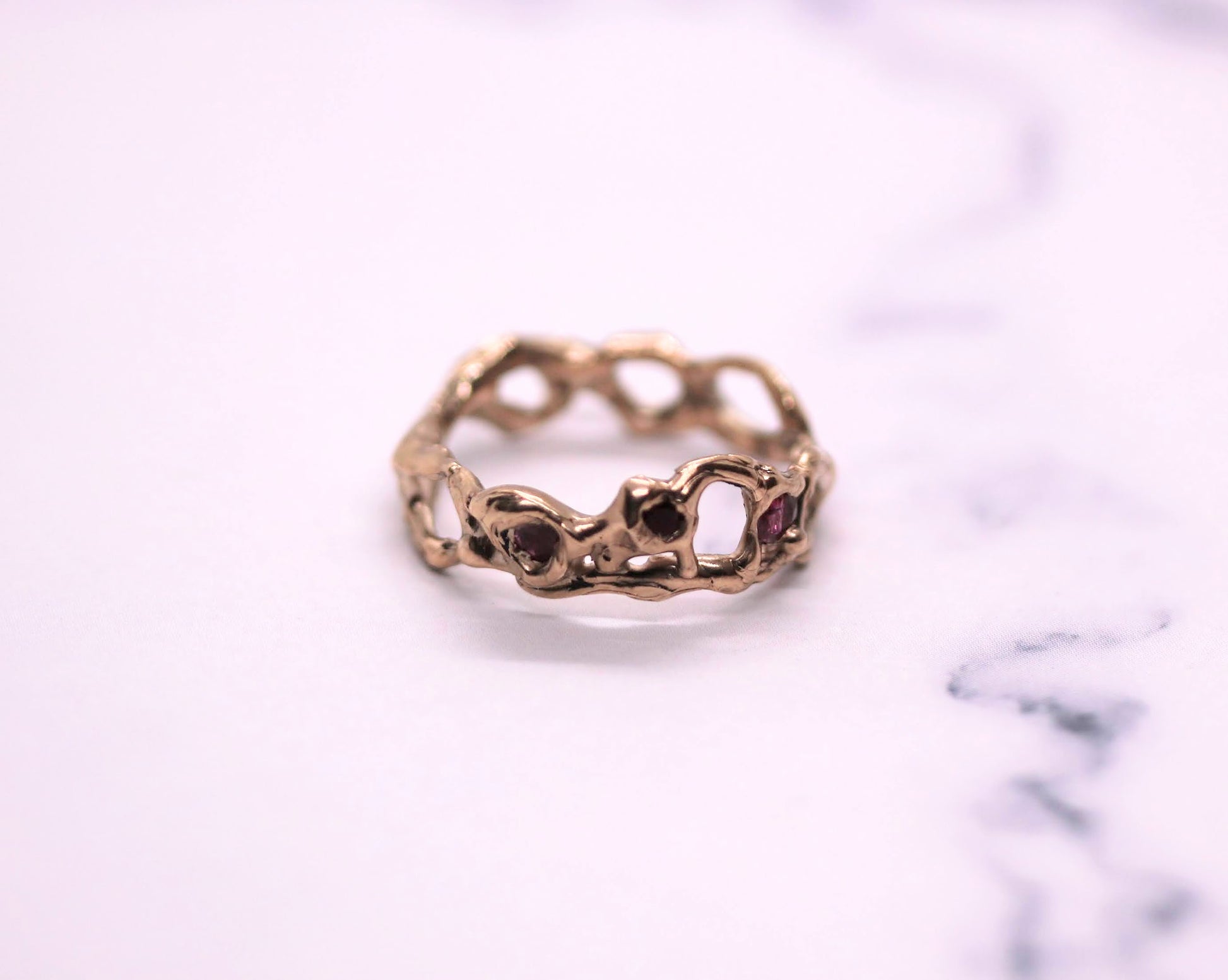 gold jukai ring with ruby