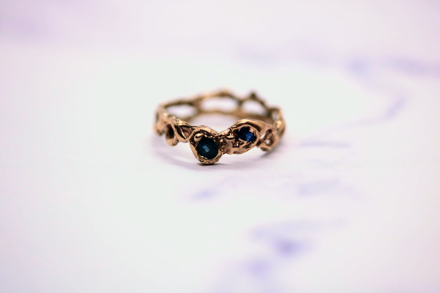 Two Blue Sapphire Jukai Gold Ring