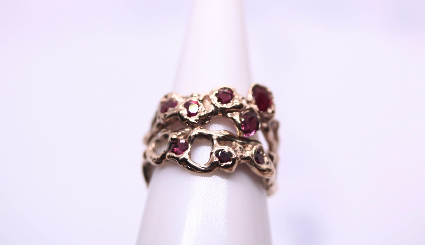 Five Ruby Jukai Gold Ring