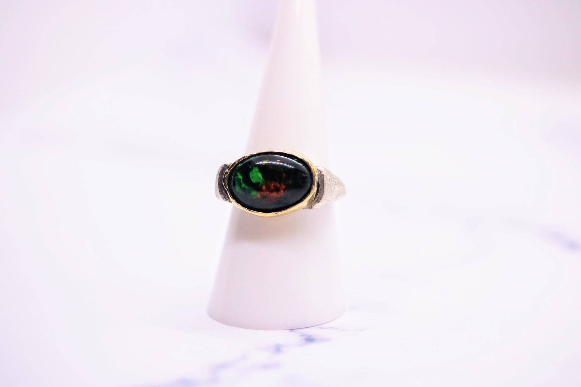 black opal gold silver ring
