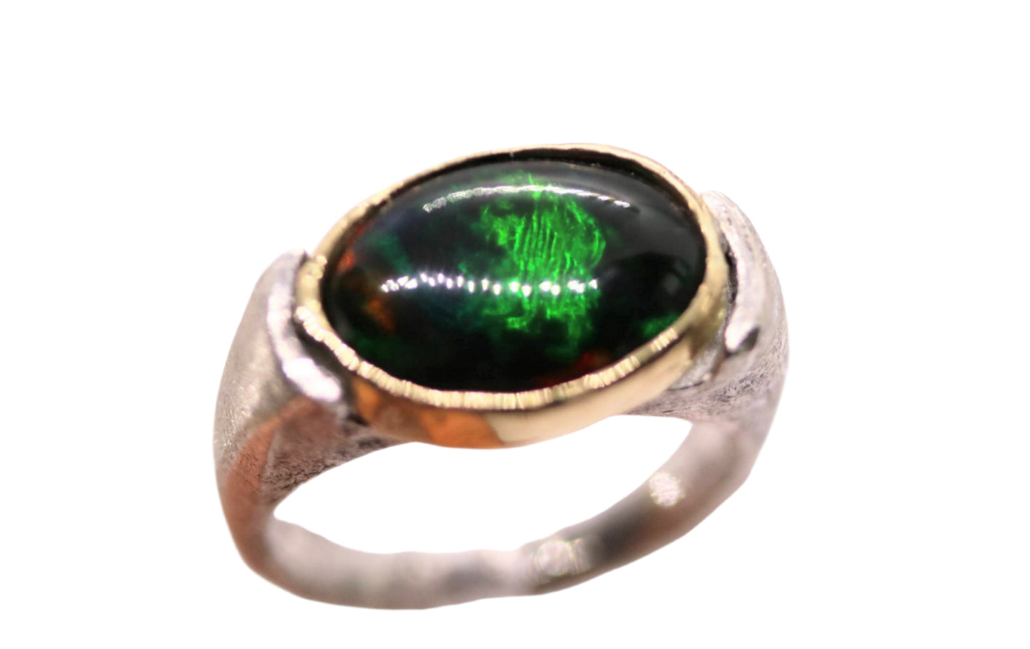 black opal silver and gold ring
