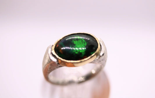 black opal silver and gold ring
