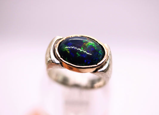 Black Opal Gold and Silver Statement Ring size US 8/ 16.5 JP