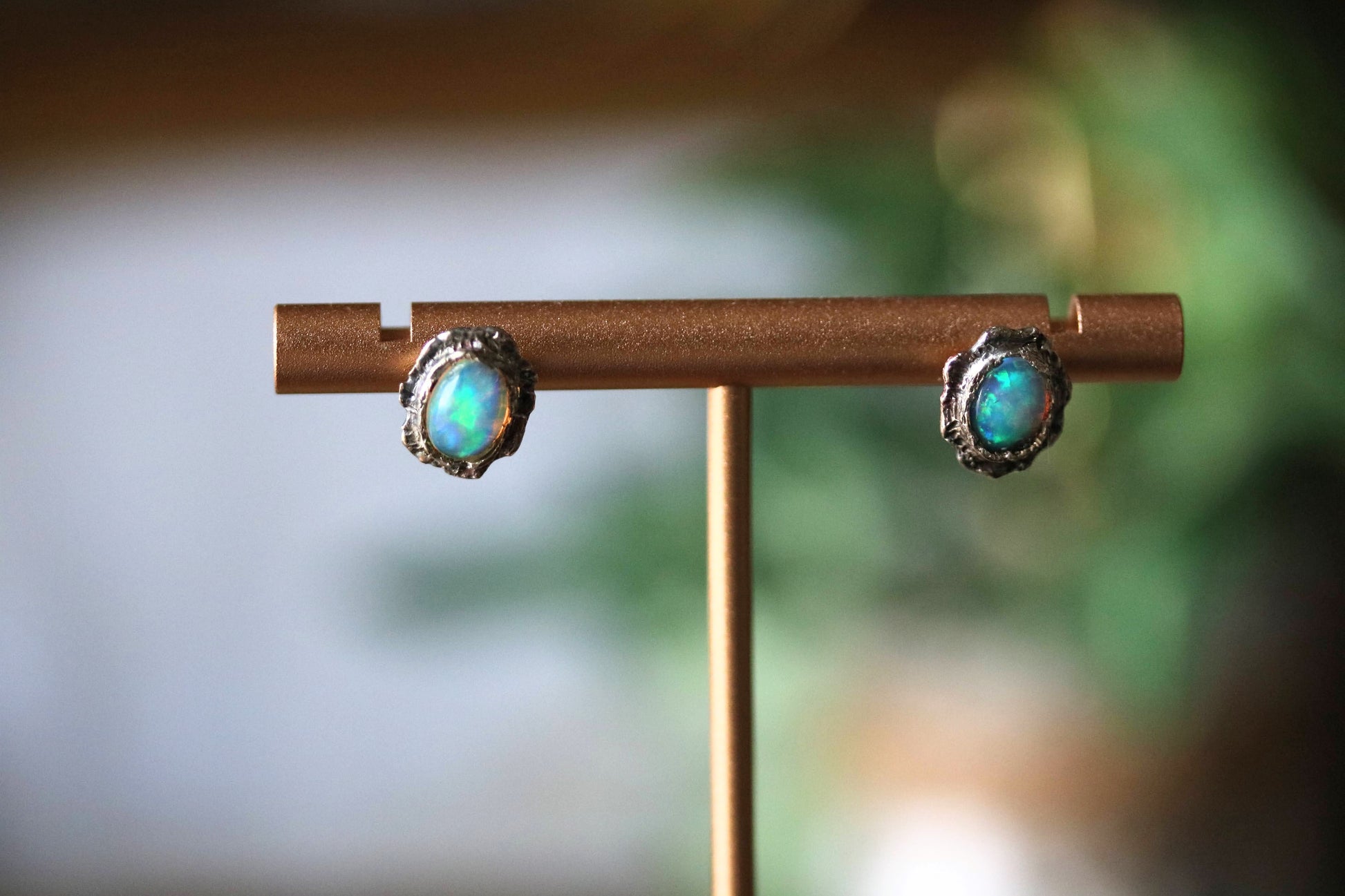 gold opal stud earrings
