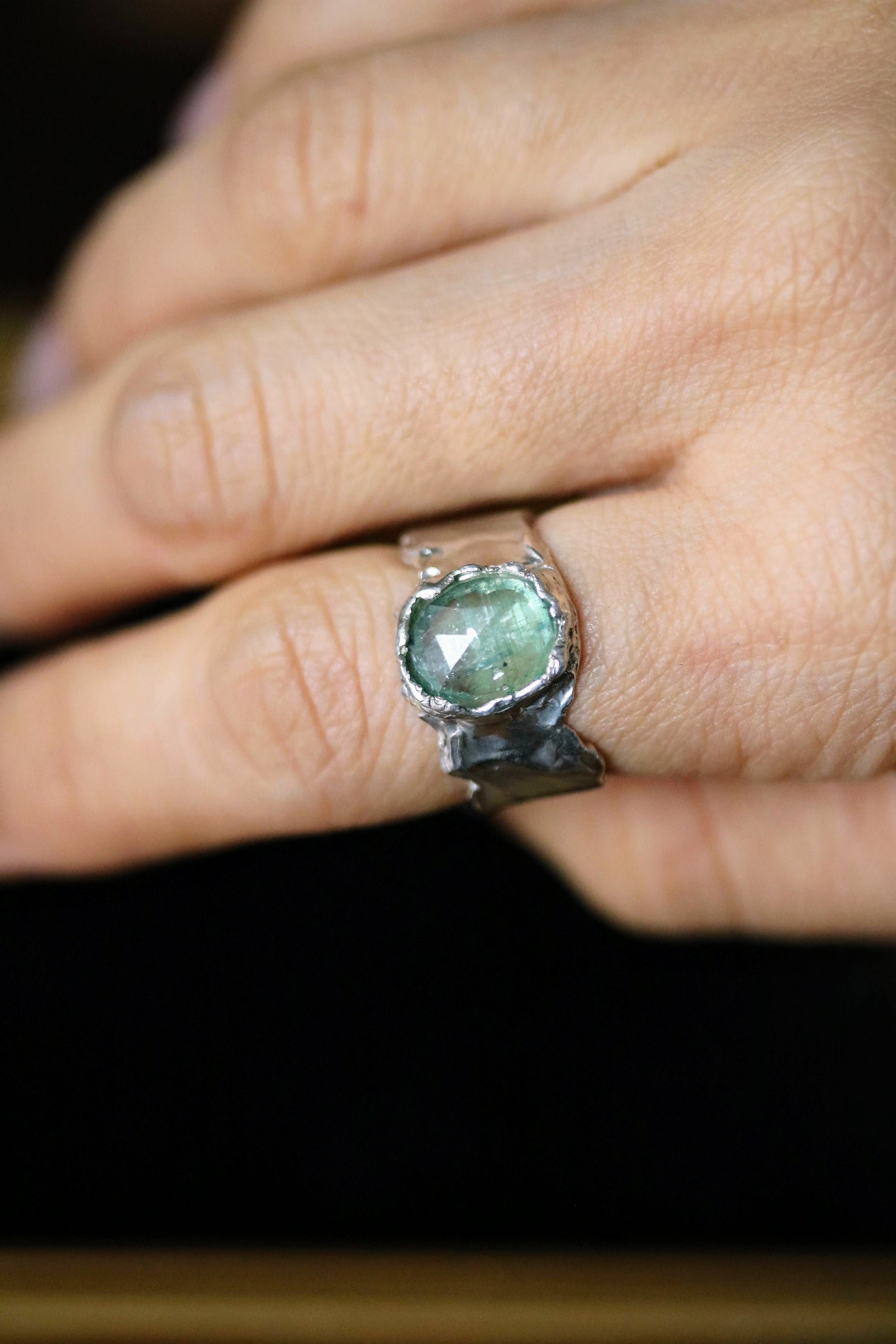 green kyanite silver ring
