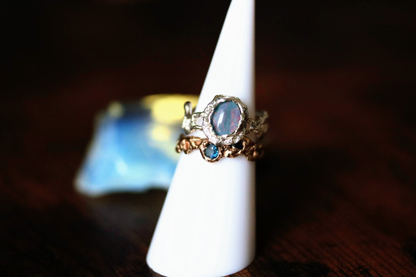 Australian opal silver stacking rings