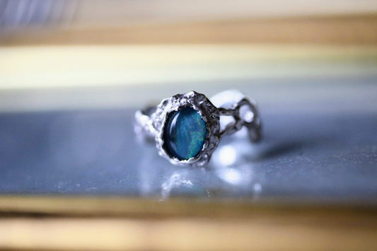 australian opal jukai ring in silver
