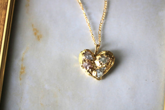 raw sapphire heart shaped necklace