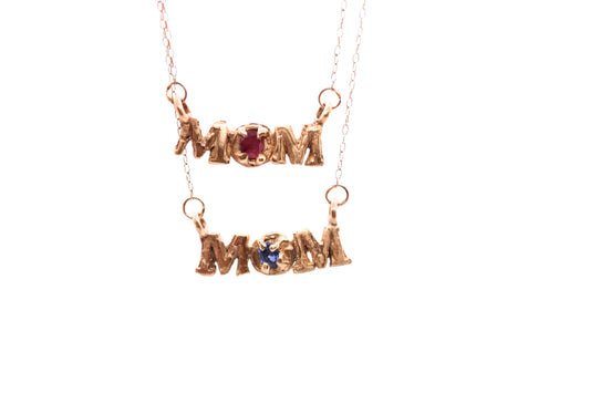 MOM Gold Necklace with Ruby or Sapphire