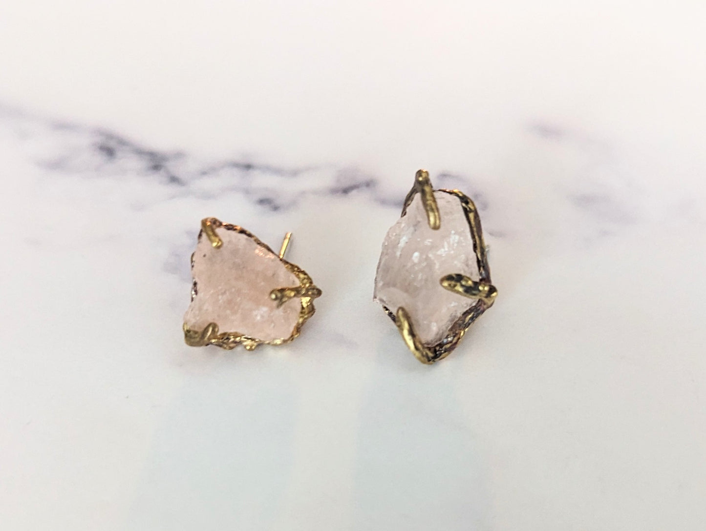 Rough Rose Quartz Stud Earrings