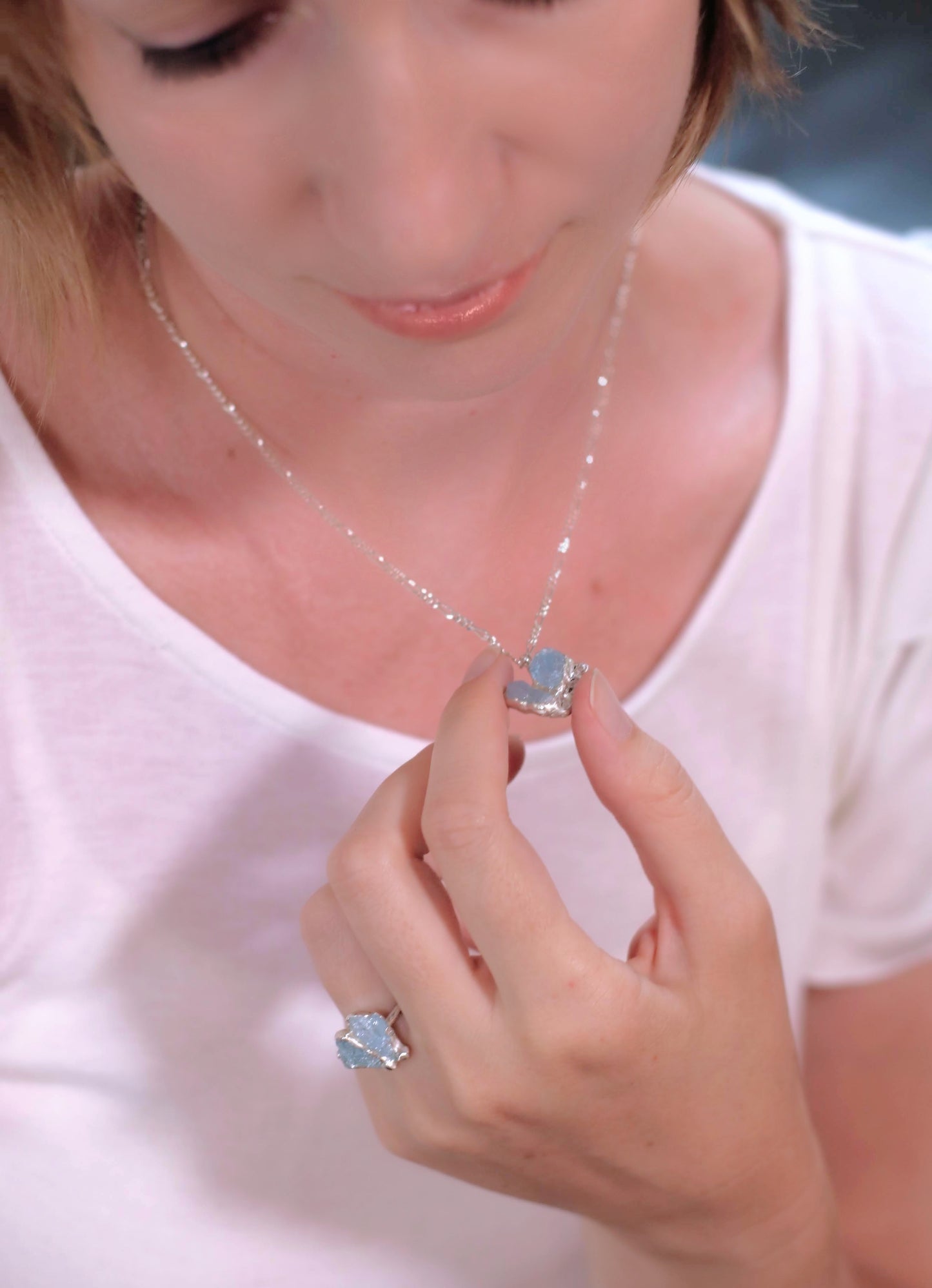 One Hearts Aquamarine Sapphire Necklace