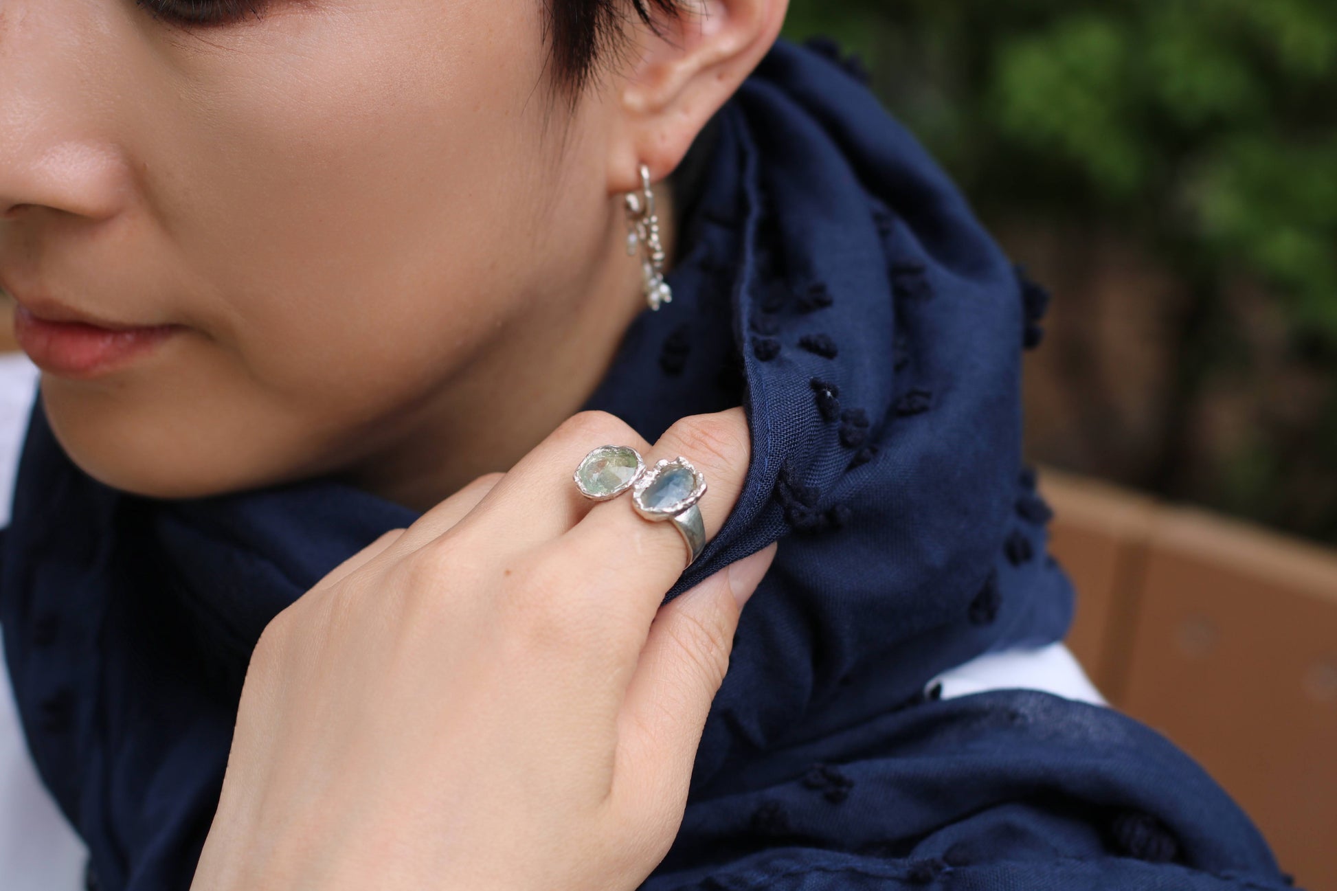 blue and green sapphire open ring
