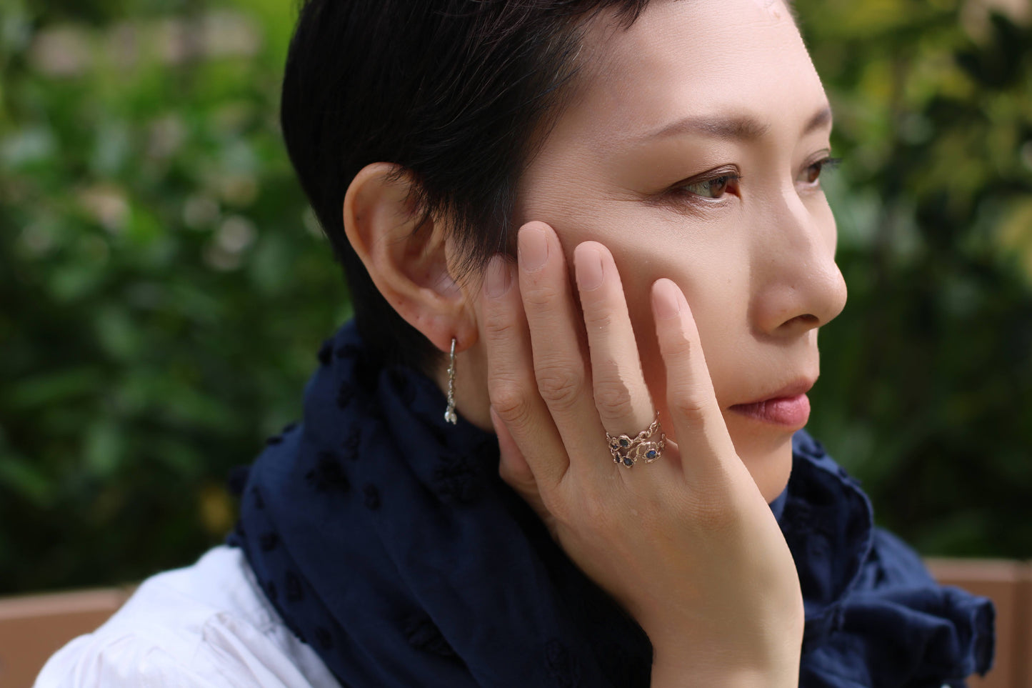 Two Blue Sapphire Jukai Gold Ring