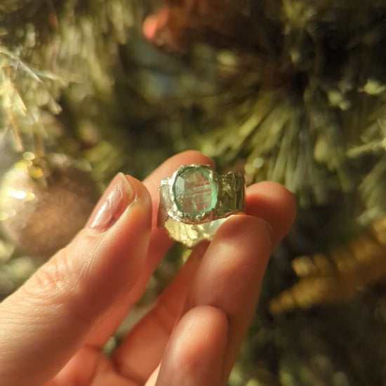 green kyanite silver ring