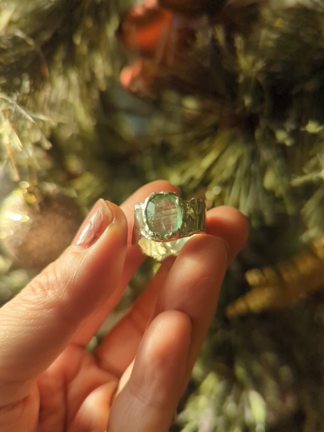 green kyanite silver ring