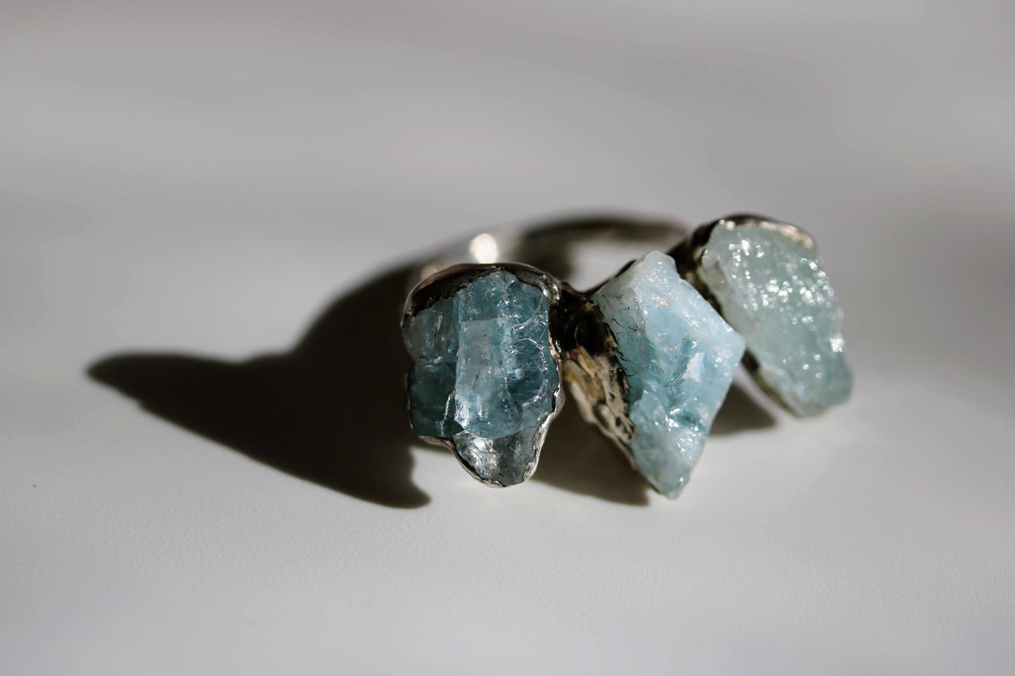 Raw Aquamarine Icicle Silver Ring