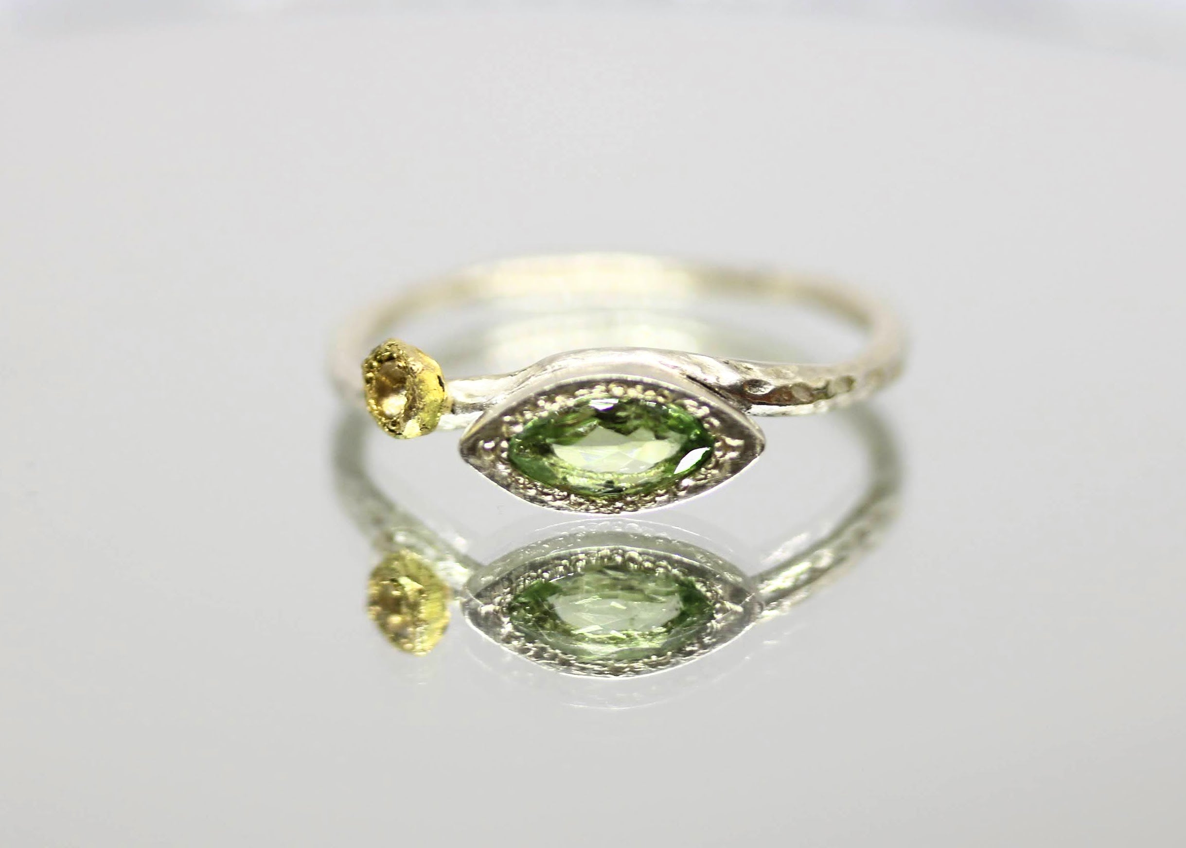 Green Tourmaline with Moonstone Flower Eye Ring – Pigeon Dynamite