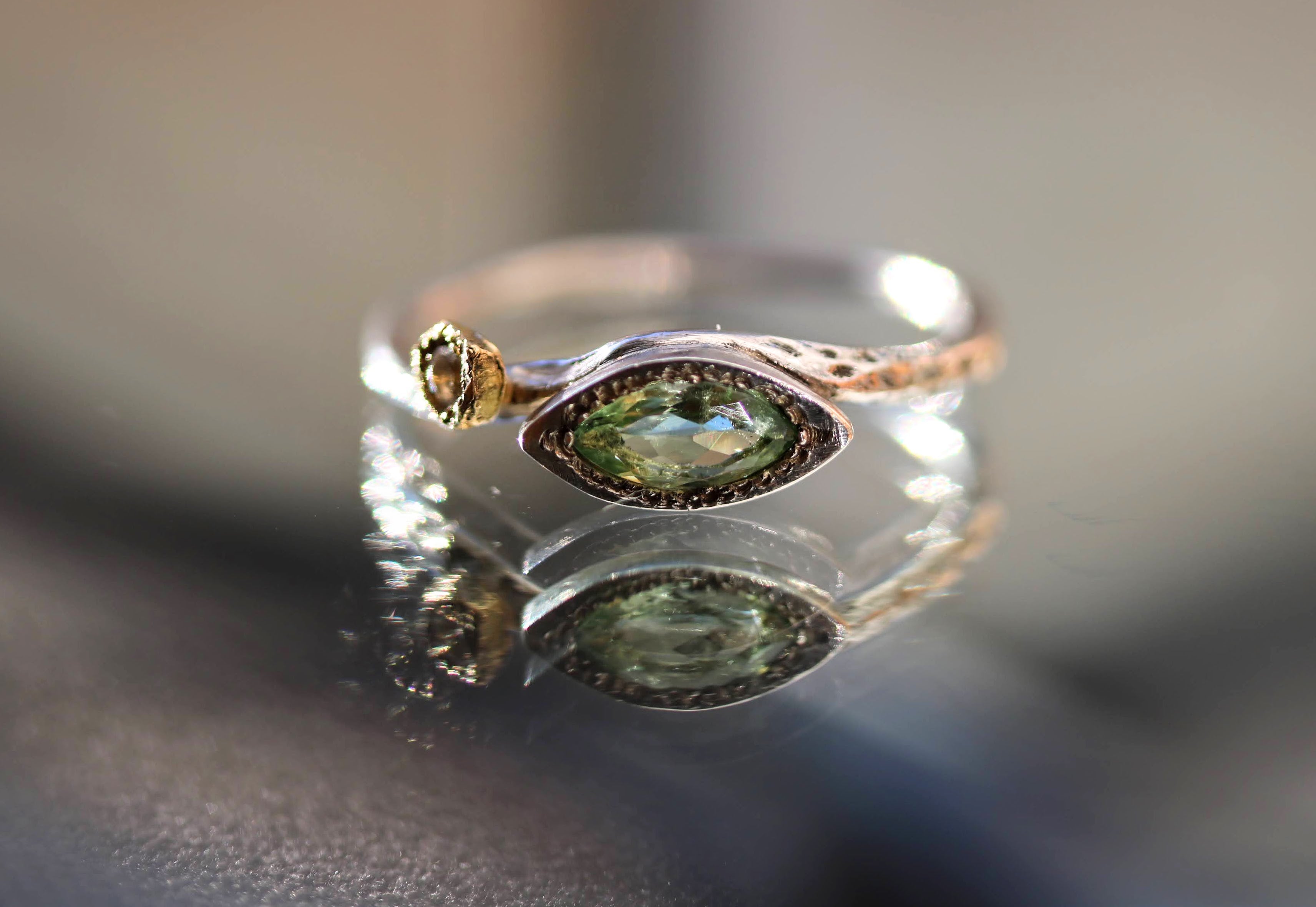 Green Tourmaline with Moonstone Flower Eye Ring – Pigeon Dynamite